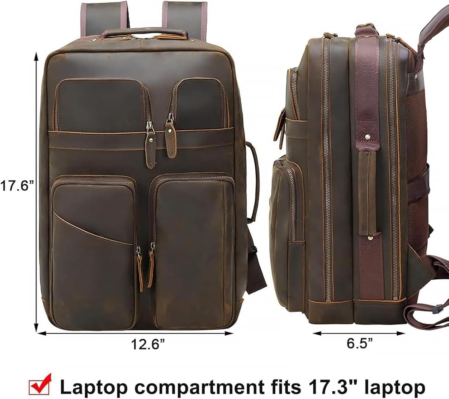 TIDING 17.3" Full Grain Leather Laptop Backpack for Men Multi Pockets Casual Daypack Business Travel Rucksack - Image 7