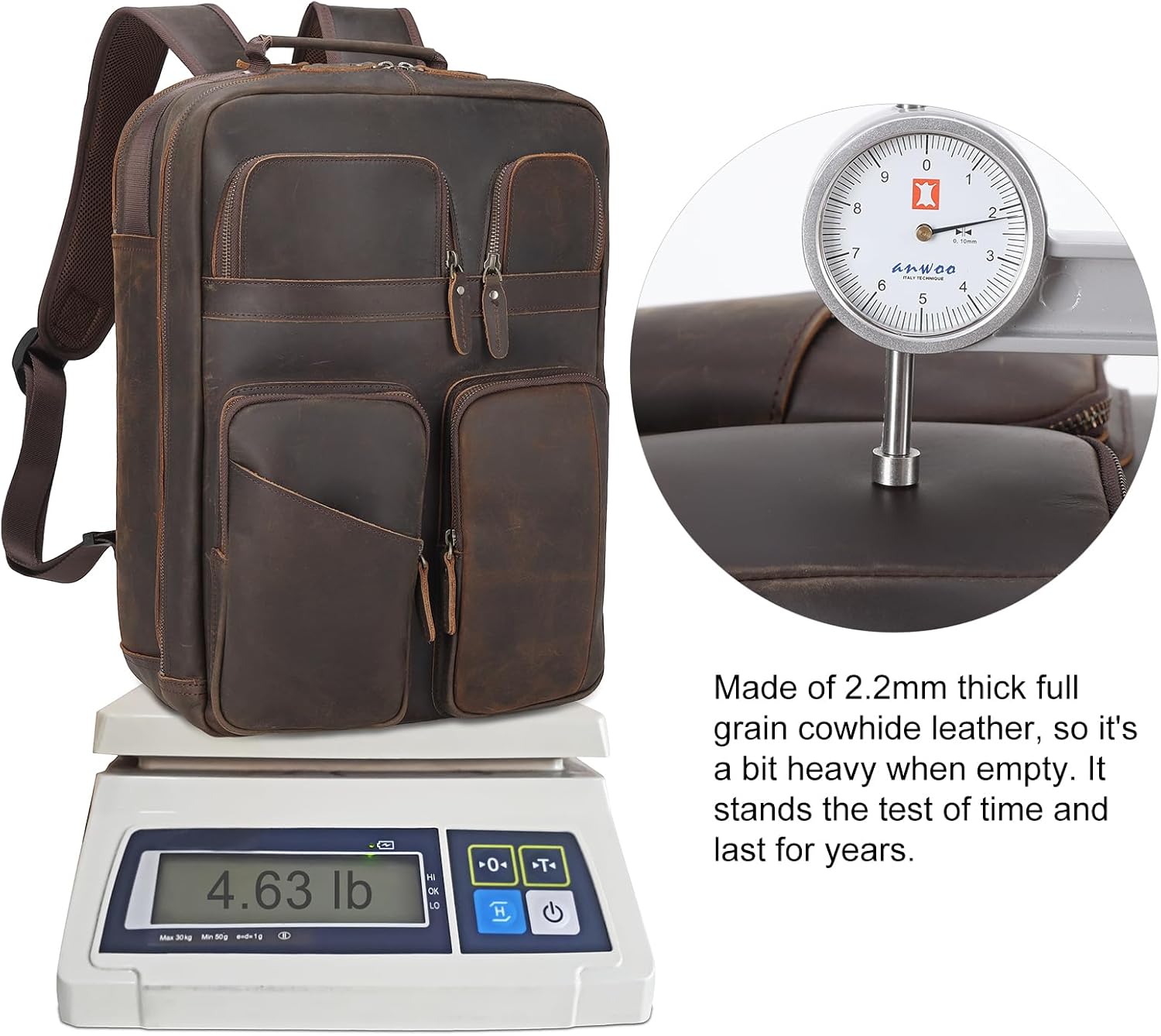 TIDING 17.3" Full Grain Leather Laptop Backpack for Men Multi Pockets Casual Daypack Business Travel Rucksack - Image 6