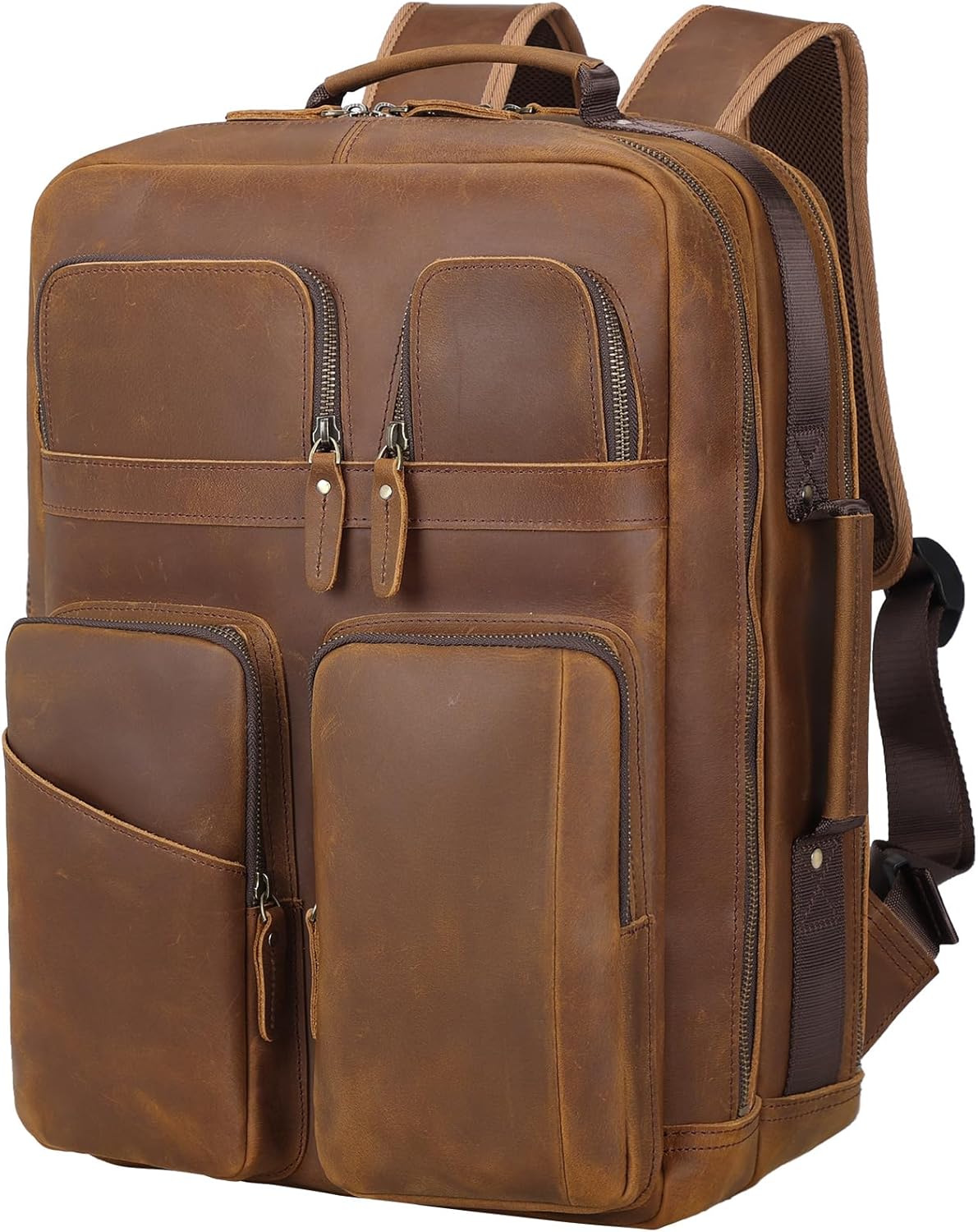 TIDING 17.3" Full Grain Leather Laptop Backpack for Men Multi Pockets Casual Daypack Business Travel Rucksack - Image 9