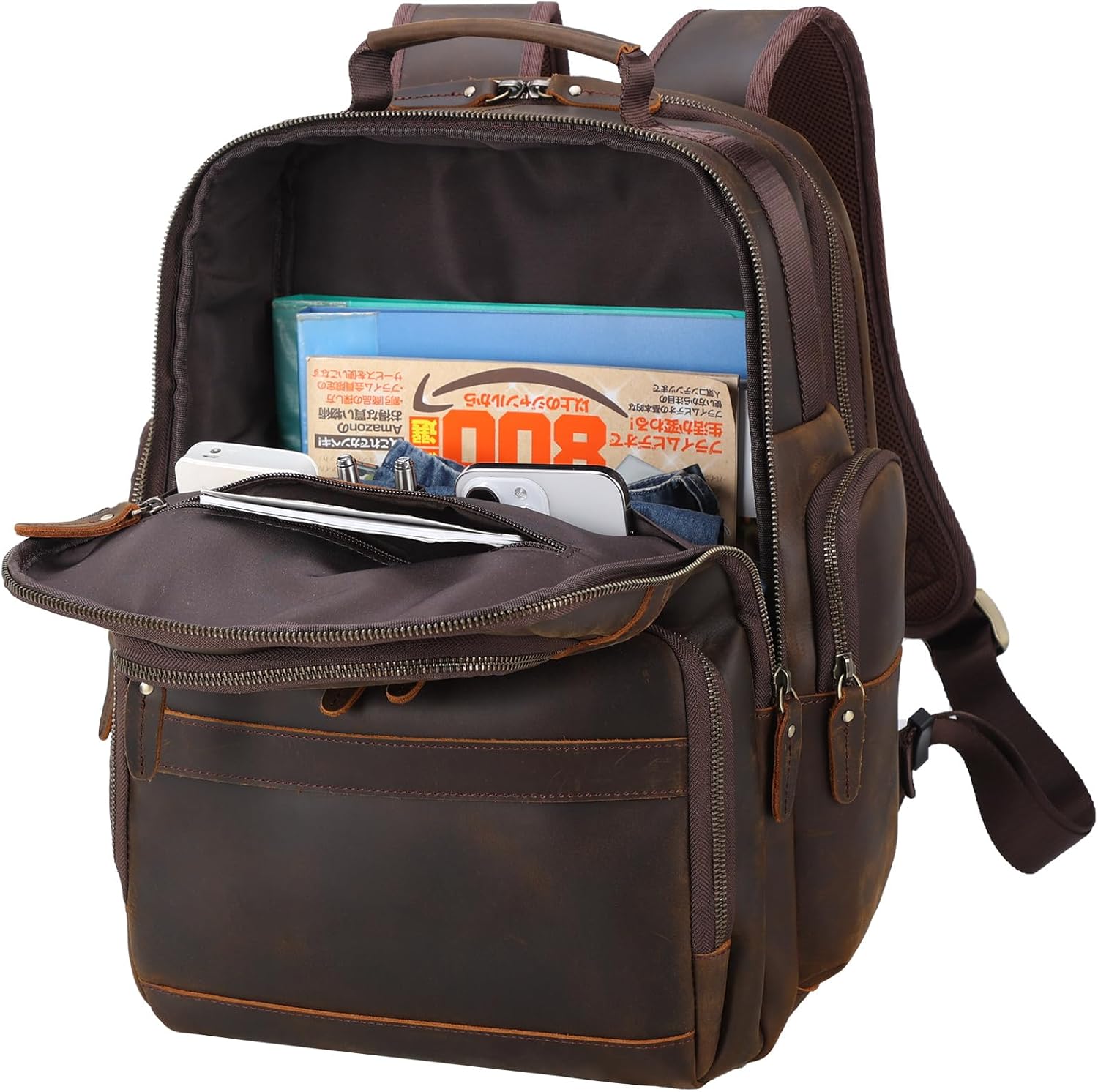 TIDING Men's Vintage Leather Backpack 15.6" Laptop Bag Large Capacity Business Travel Hiking Shoulder Daypacks - Image 3