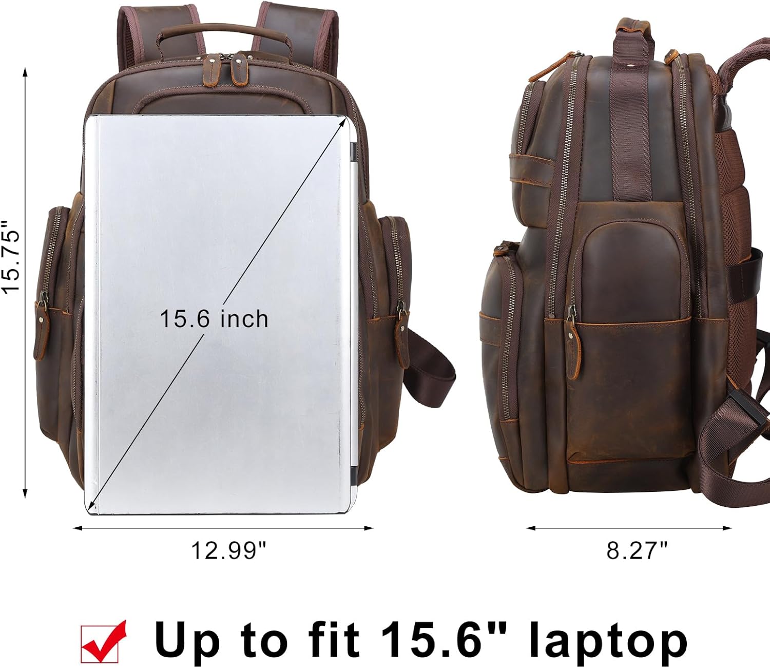 TIDING Men's Vintage Leather Backpack 15.6" Laptop Bag Large Capacity Business Travel Hiking Shoulder Daypacks - Image 5