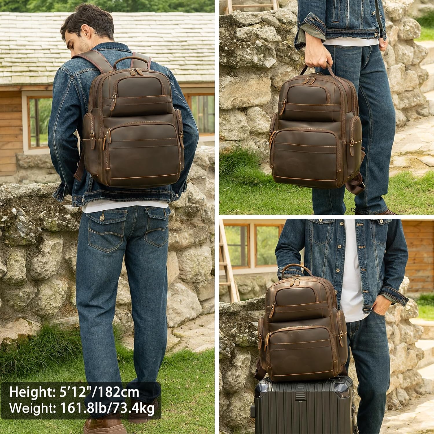 TIDING Men's Vintage Leather Backpack 15.6" Laptop Bag Large Capacity Business Travel Hiking Shoulder Daypacks - Image 6