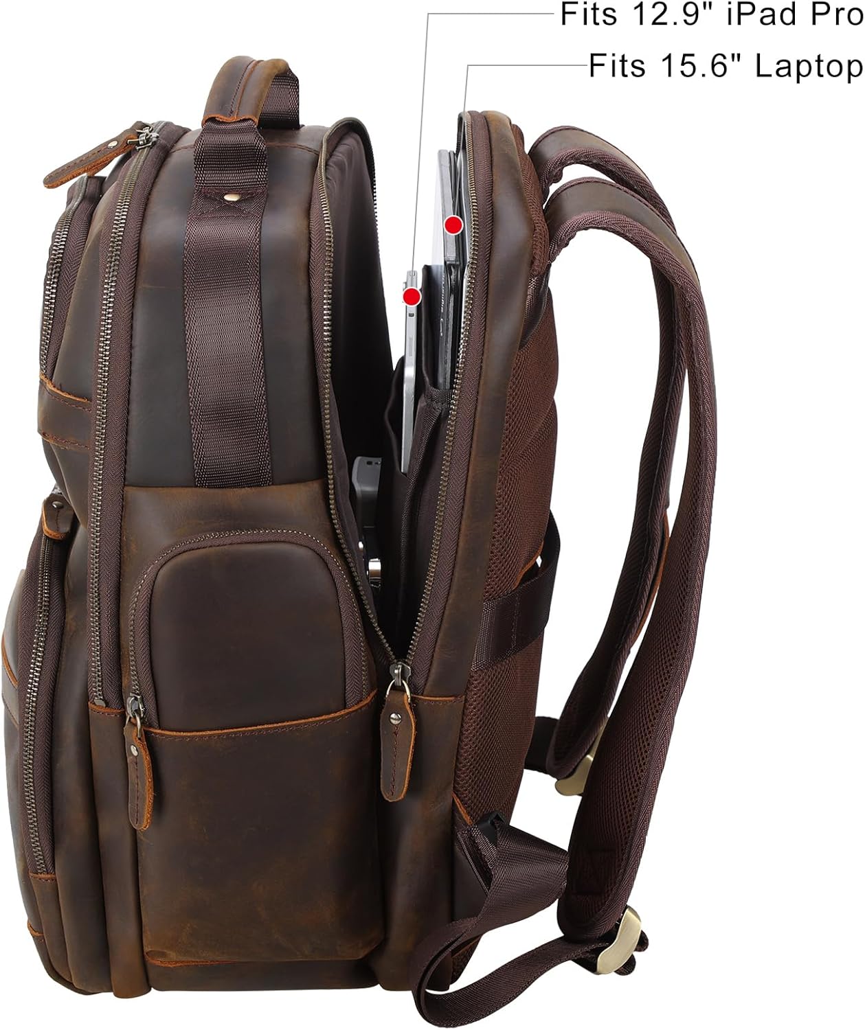 TIDING Men's Vintage Leather Backpack 15.6" Laptop Bag Large Capacity Business Travel Hiking Shoulder Daypacks - Image 4