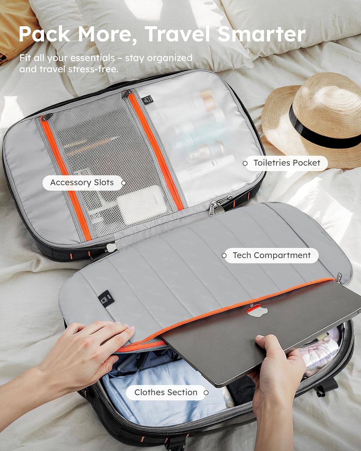 Tolaccea Travel Backpack, TSA Friendly Flight Approved Carry-on Luggage Water-resistant Business Rucksack, Durable Large Computer Bag Daypack Fits 15.6 Inch Laptop, 35-45L Expandable - Black - Image 4