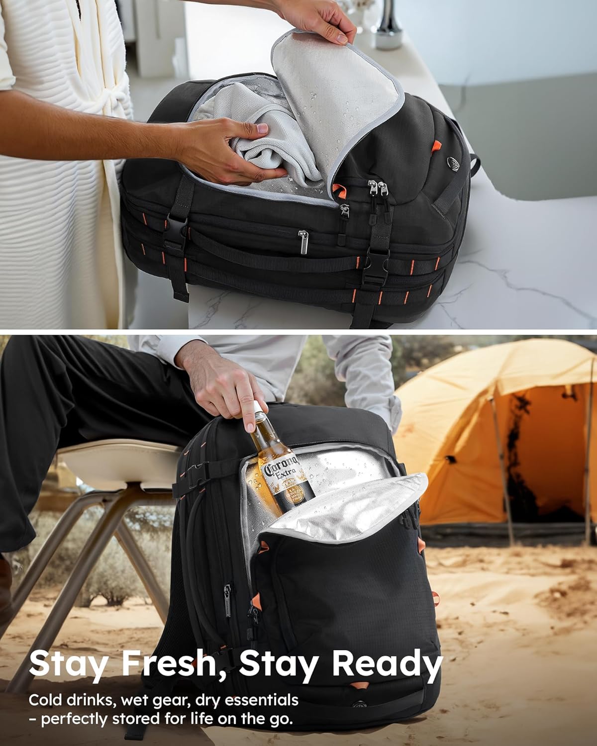 Tolaccea Travel Backpack, TSA Friendly Flight Approved Carry-on Luggage Water-resistant Business Rucksack, Durable Large Computer Bag Daypack Fits 15.6 Inch Laptop, 35-45L Expandable - Black - Image 5