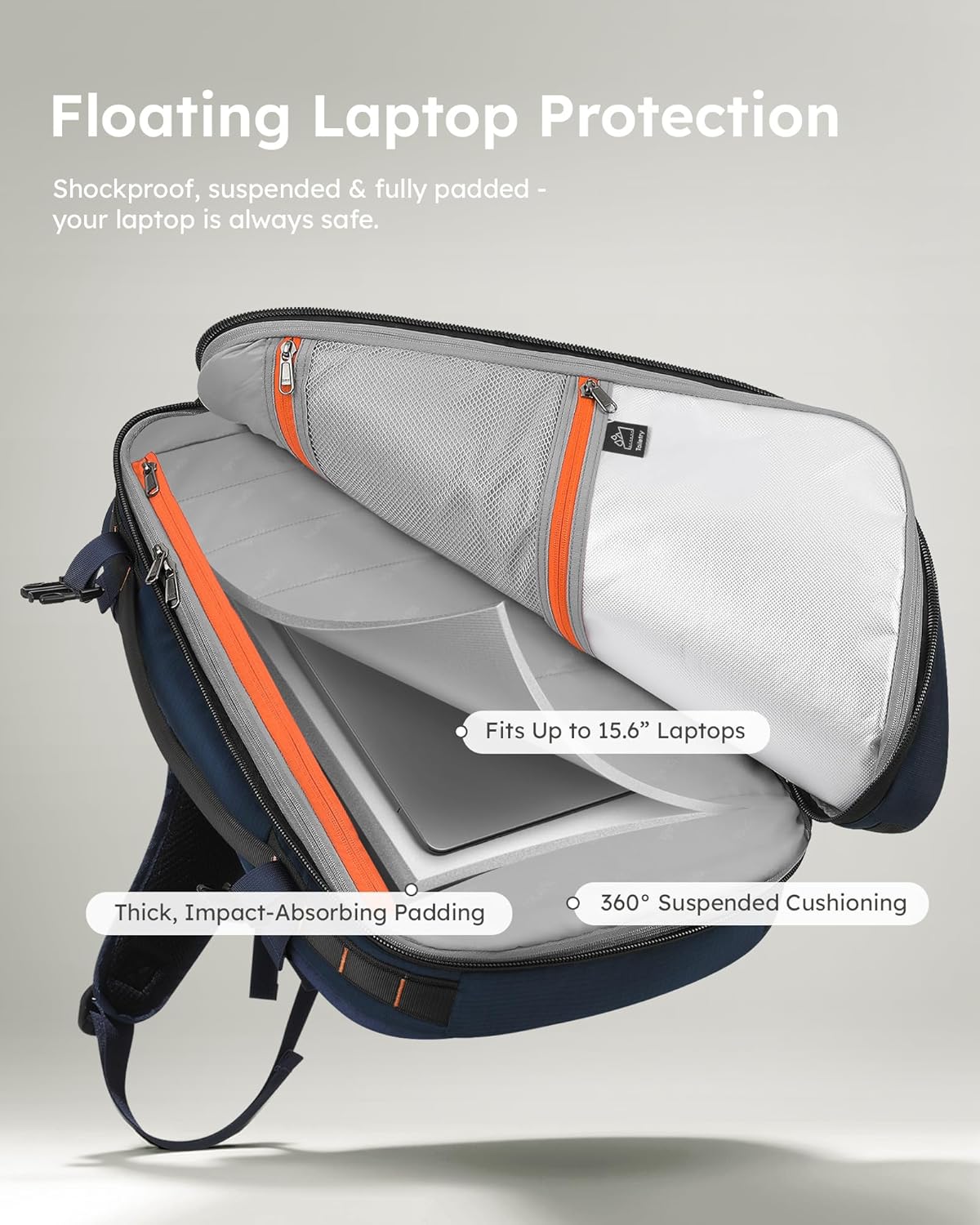 Tolaccea Travel Backpack, TSA Friendly Flight Approved Carry-on Luggage Water-resistant Business Rucksack, Durable Large Computer Bag Daypack Fits 15.6 Inch Laptop, 35-45L Expandable - Navy - Image 4