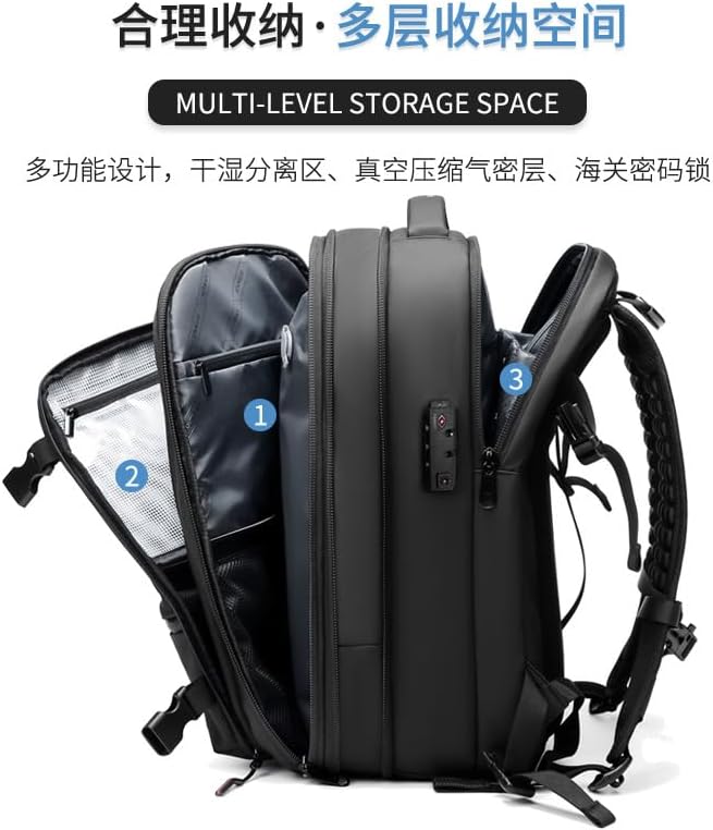 Travel Backpack Large Capacity Business Luggage Laptop Bag Vacuum Compression Multifunctional Men's Backpack Expansion (grey) - Image 4