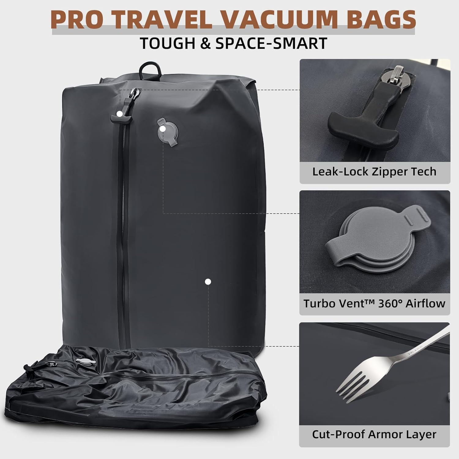 Vacuum Backpack Travel Seal Compression: Vacpack with Electric Air Pump - Carry on Expandable Pack System for Laptop Hiking Traveling Business Water Resistant Black - Image 9
