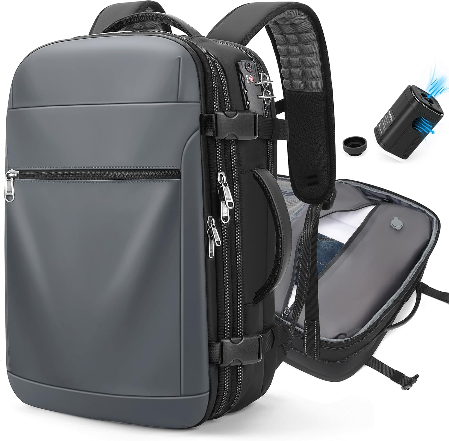 Vacuum Backpack Travel \u2013 Expandable Compression Carry On Backpack with Vacuum Pump, Water-Resistant TSA Lock Travel Bag, 17" Laptop Backpack for Men Women, Business Airplane Flight Luggage - Image 12