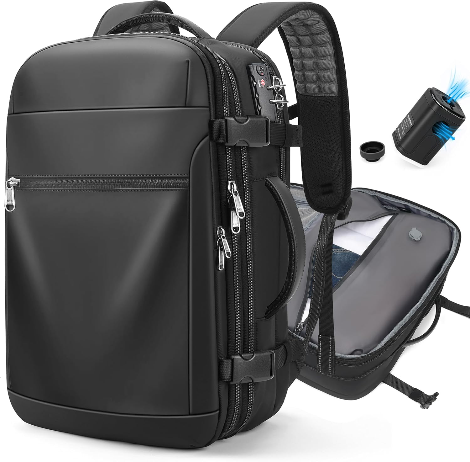 Vacuum Backpack Travel \u2013 Expandable Compression Carry On Backpack with Vacuum Pump, Water-Resistant TSA Lock Travel Bag, 17" Laptop Backpack for Men Women, Business Airplane Flight Luggage - Image 10