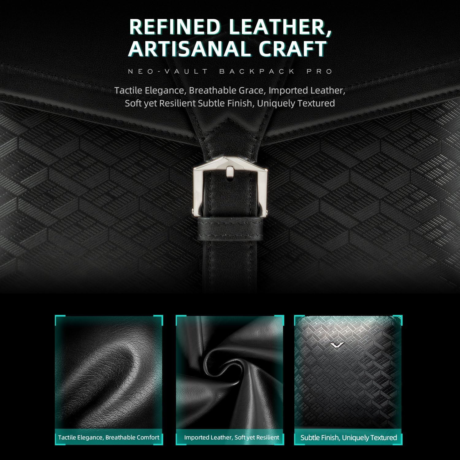 VERTU Neo-Vault Backpack Pro For Men, Exclusive Anti Theft Black Leather Work Laptop Pack For Hiking Travel - Image 6