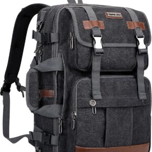 WITZMAN Canvas Travel Backpack for Men Large Laptop Backpack Fit 17 inch Carry-on Airline Approved Convertible Shoulder Rucksack(A6617-3 Black)