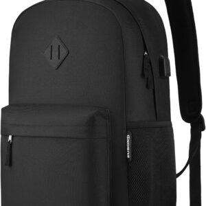 ZUBOND Unisex Black Backpack for School & Travel - Lightweight Laptop Backpack with USB Port Fits 15.6 Inch Notebook, Water Bottle Pocket - Ideal for Teens, College Students, Adults